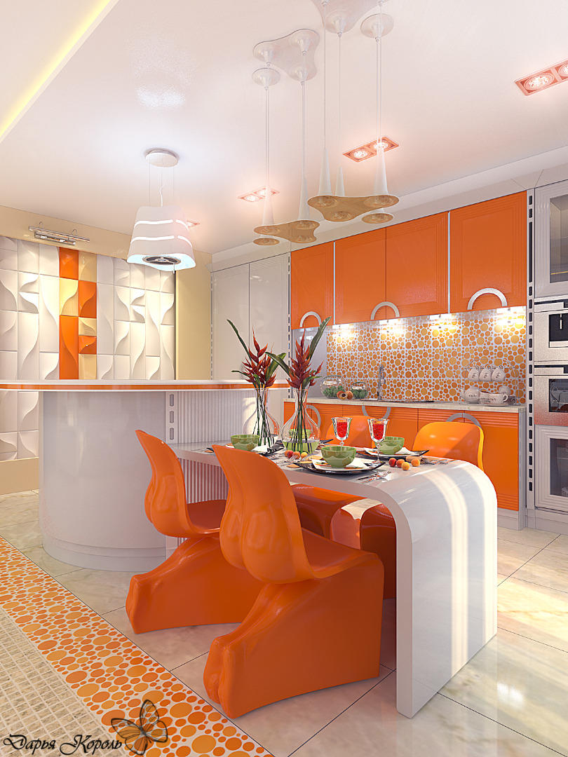 Кухня-гостиная оранжевая