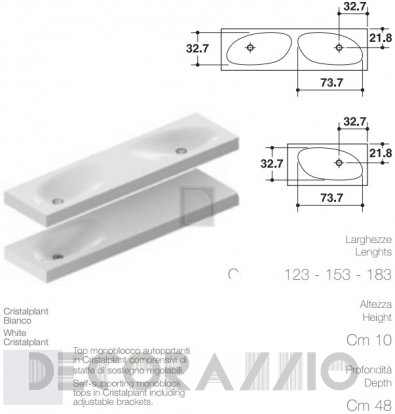 Подвесная раковина Falper Integrated Tops - shape_h10_93x48x10