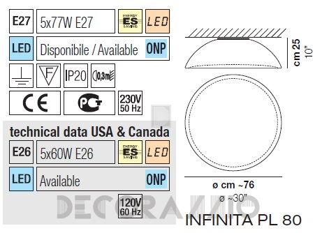 Светильник  потолочный накладной (Светильник потолочный) Vistosi Infinita - infinita-pl-80