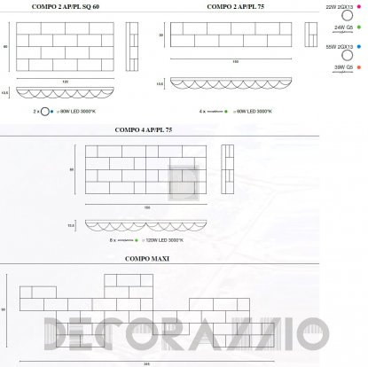 Светильник  потолочный/настенный накладной (Светильник) Light4 Brick - brick compo 2 SQ 60