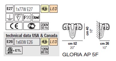 Светильник  настенный накладной (Бра) Vistosi Gloria - gloria-ap-5f