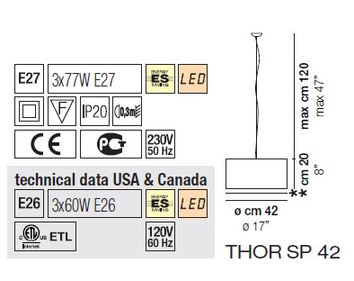 Светильник  потолочный подвесной (Люстра) Vistosi Thor - thor-sp-42